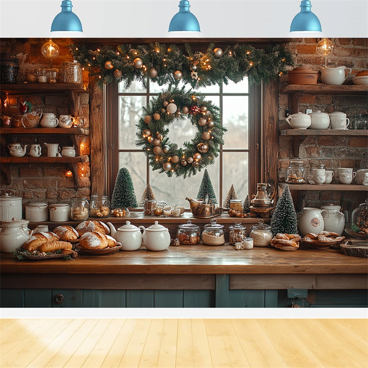 Toile de fond de Noël Idées Décoration Mur de Briques Cuisine BRP11-195