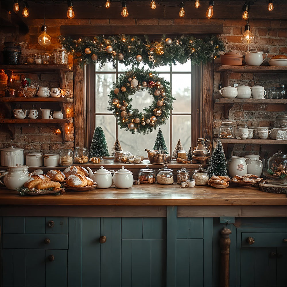 Toile de fond de Noël Idées Décoration Mur de Briques Cuisine BRP11-195