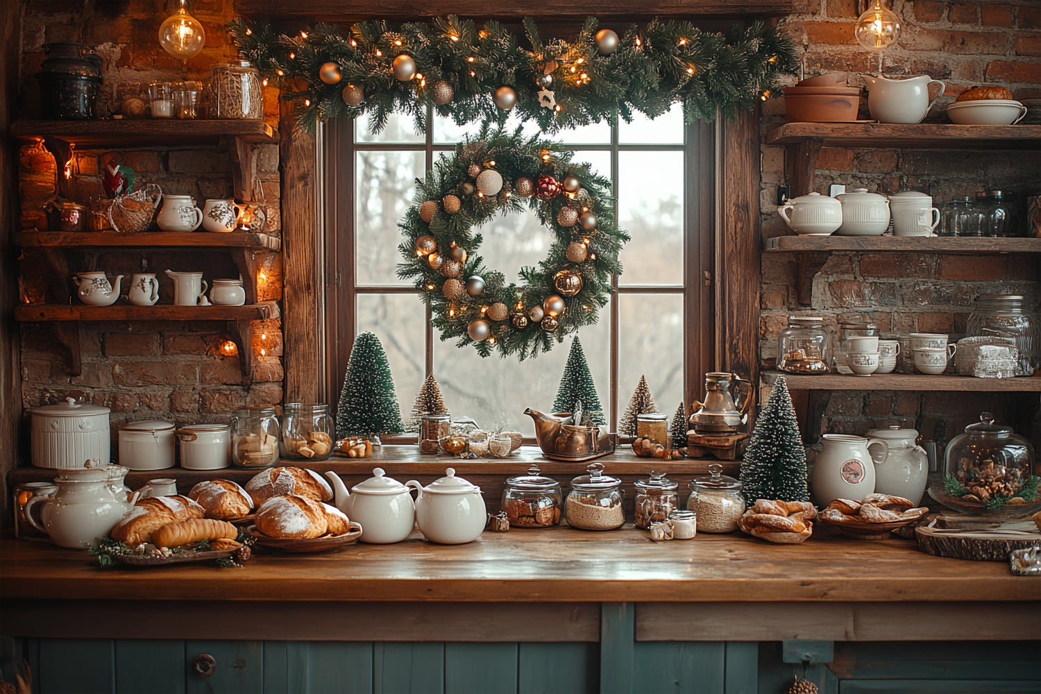 Toile de fond de Noël Idées Décoration Mur de Briques Cuisine BRP11-195