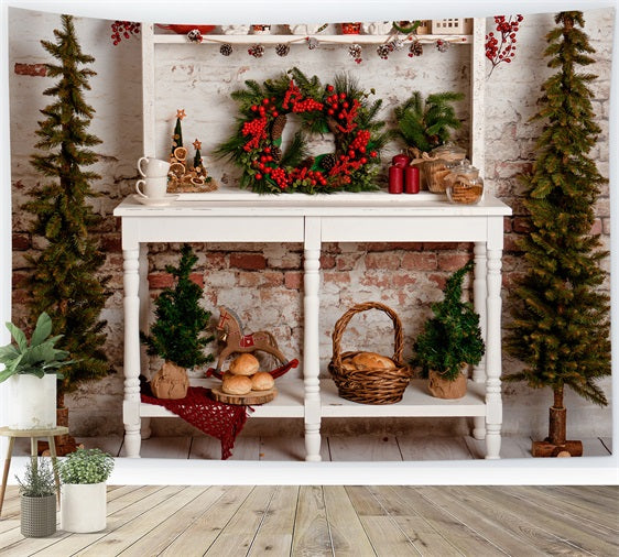 Toile de fond de Noël Arbre Console Couronne Décor Pin BRP11-197