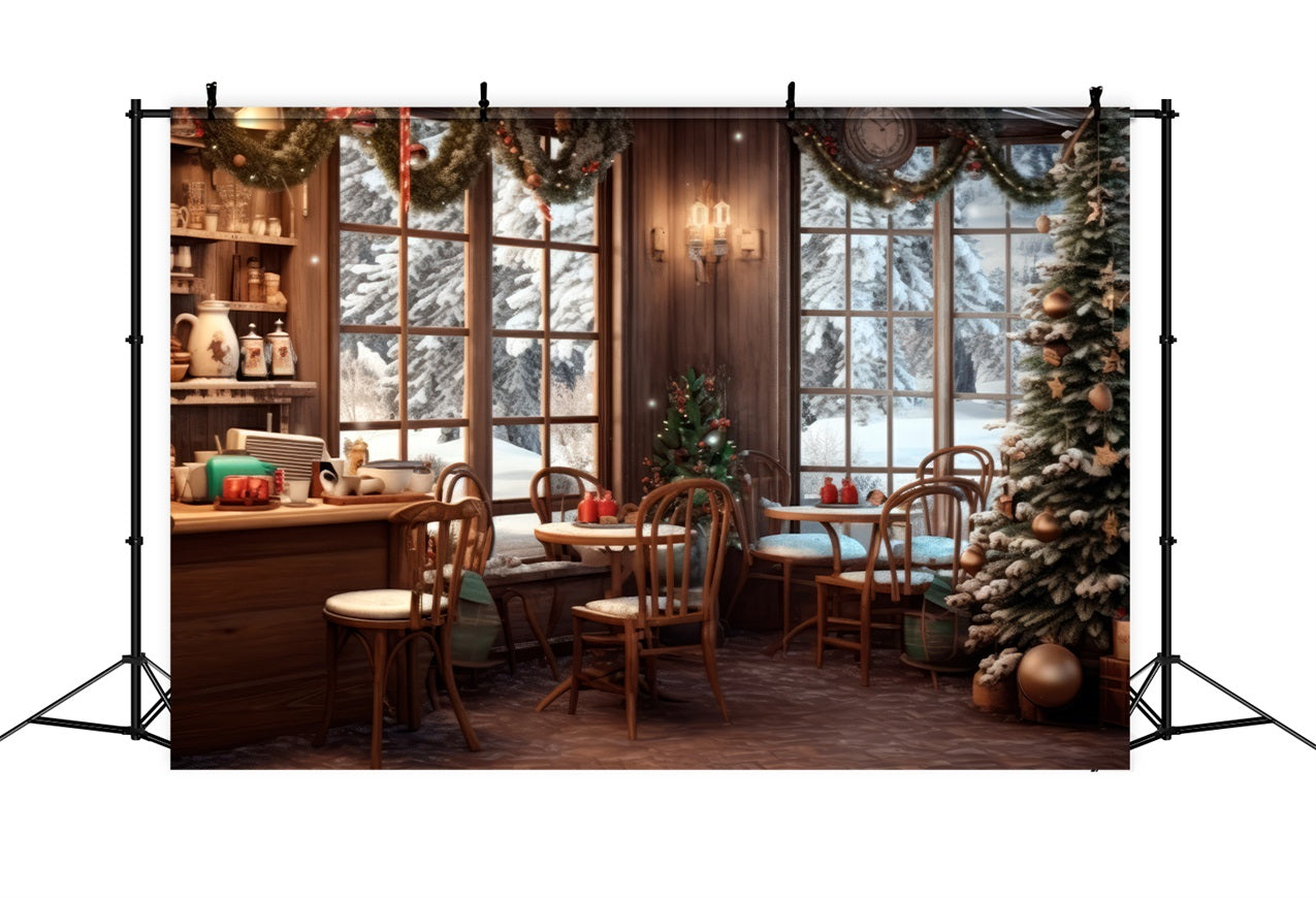 Toile de fond de Noël Café Vue Hivernale Enneigée BRP11-199