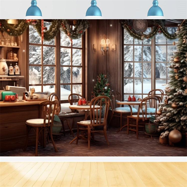 Toile de fond de Noël Café Vue Hivernale Enneigée BRP11-199