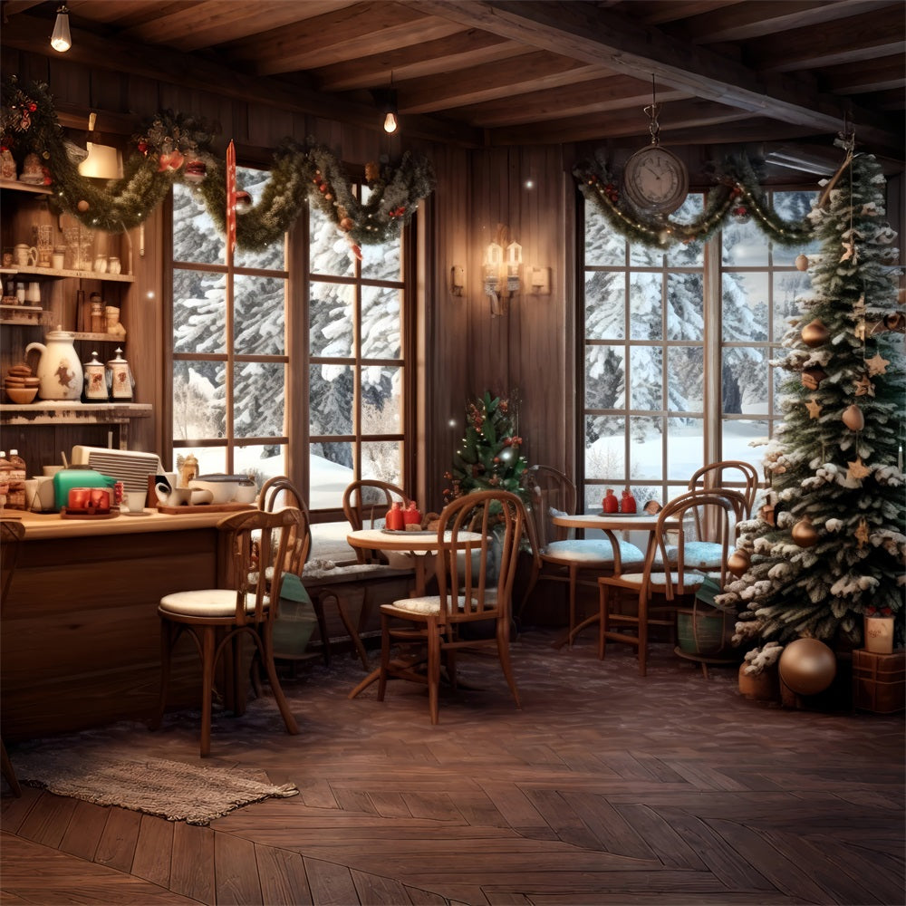 Toile de fond de Noël Café Vue Hivernale Enneigée BRP11-199