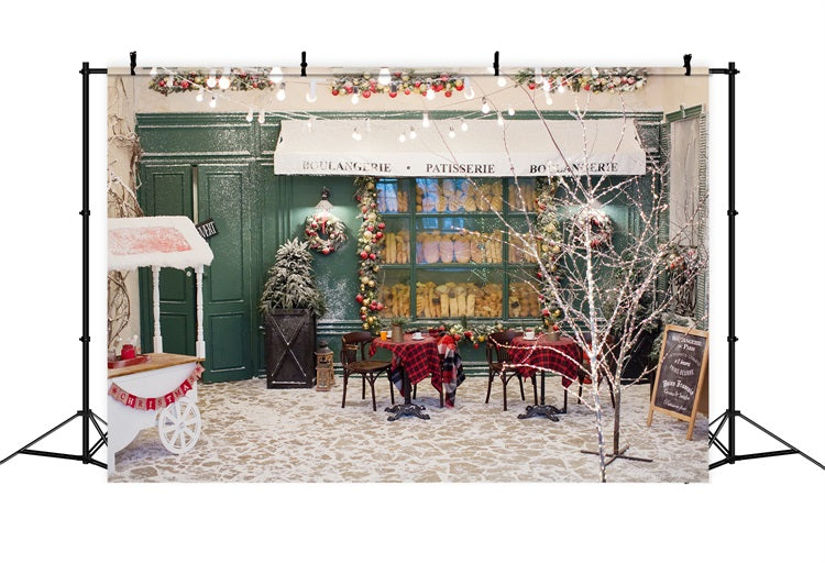 Toile de fond de Noël Arbre Boulangerie Enneigée Lumières BRP11-201