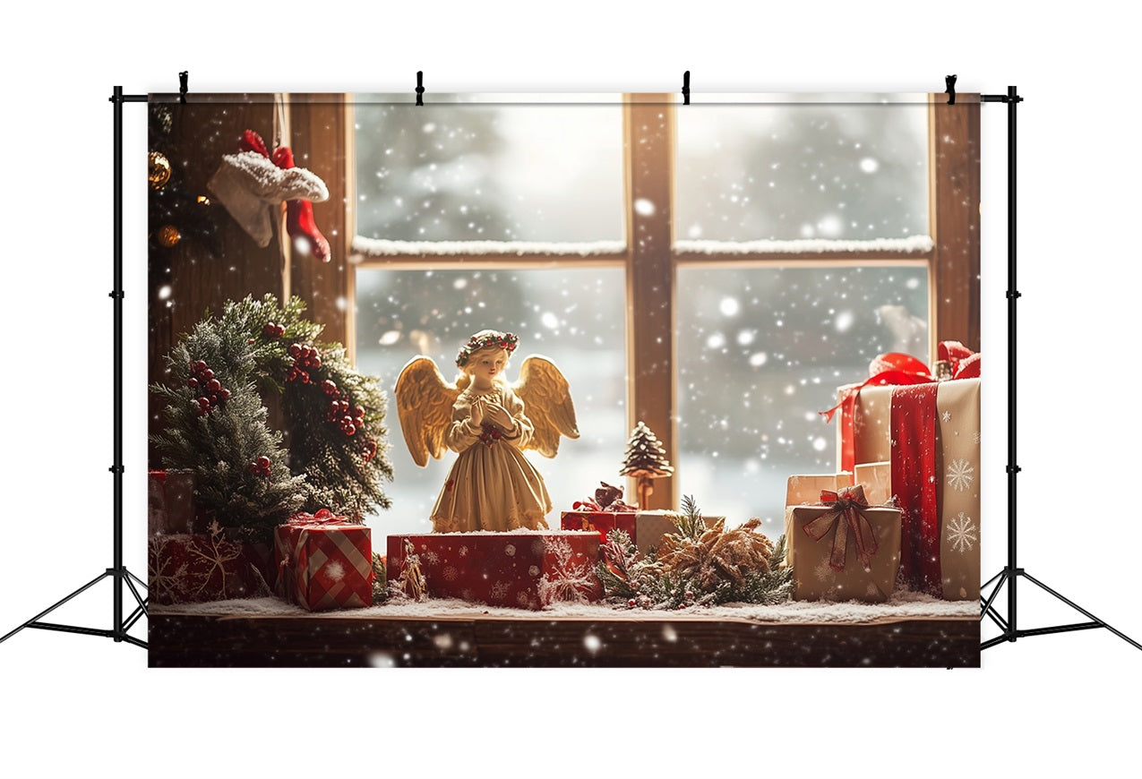 Toile de fond de Noël Ange Fenêtre Flocons Couronne BRP11-203
