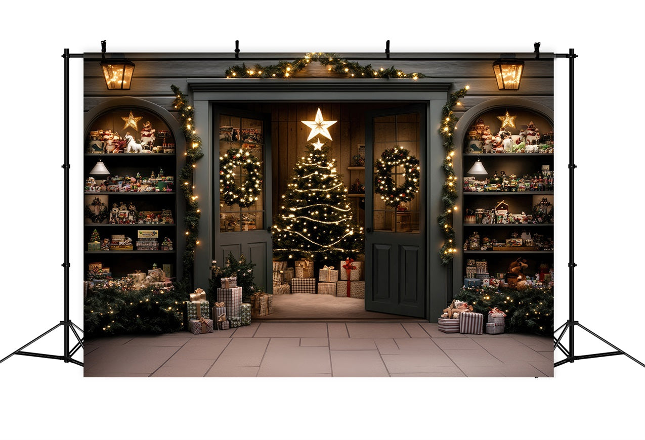 Toile de fond de Noël Arbres Entrée Élégante Guirlande BRP11-205