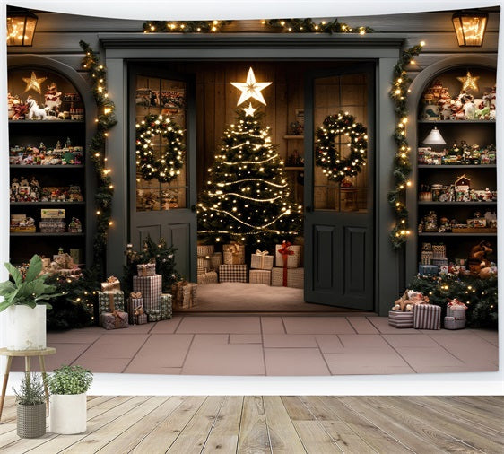 Toile de fond de Noël Arbres Entrée Élégante Guirlande BRP11-205