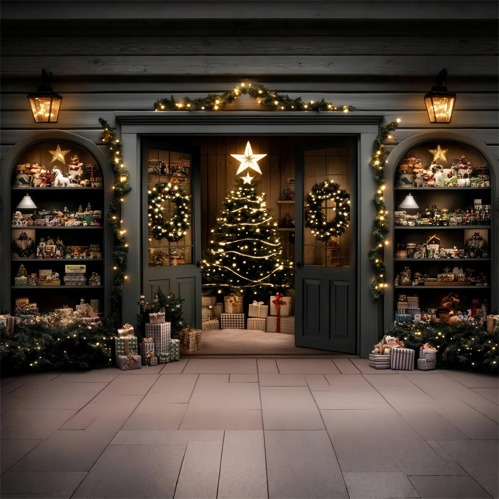 Toile de fond de Noël Arbres Entrée Élégante Guirlande BRP11-205