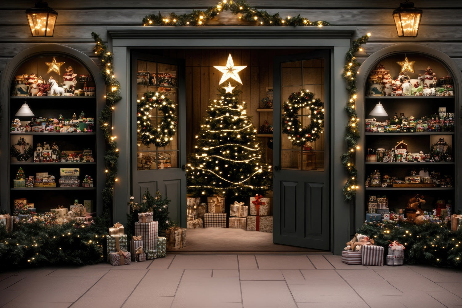 Toile de fond de Noël Arbres Entrée Élégante Guirlande BRP11-205