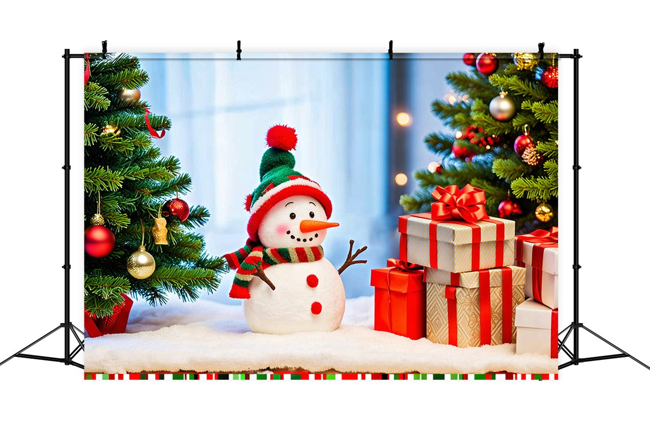 Toile de fond de Noël Bonhomme de Neige Arbre Cadeaux BRP11-206