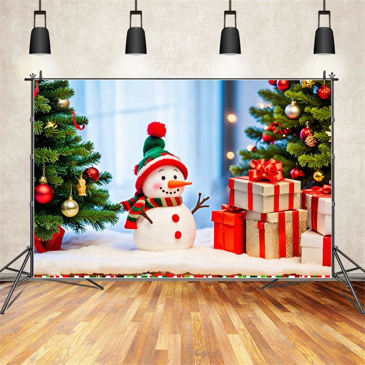 Toile de fond de Noël Bonhomme de Neige Arbre Cadeaux BRP11-206