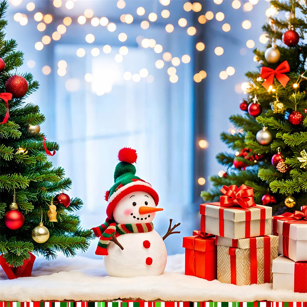 Toile de fond de Noël Bonhomme de Neige Arbre Cadeaux BRP11-206