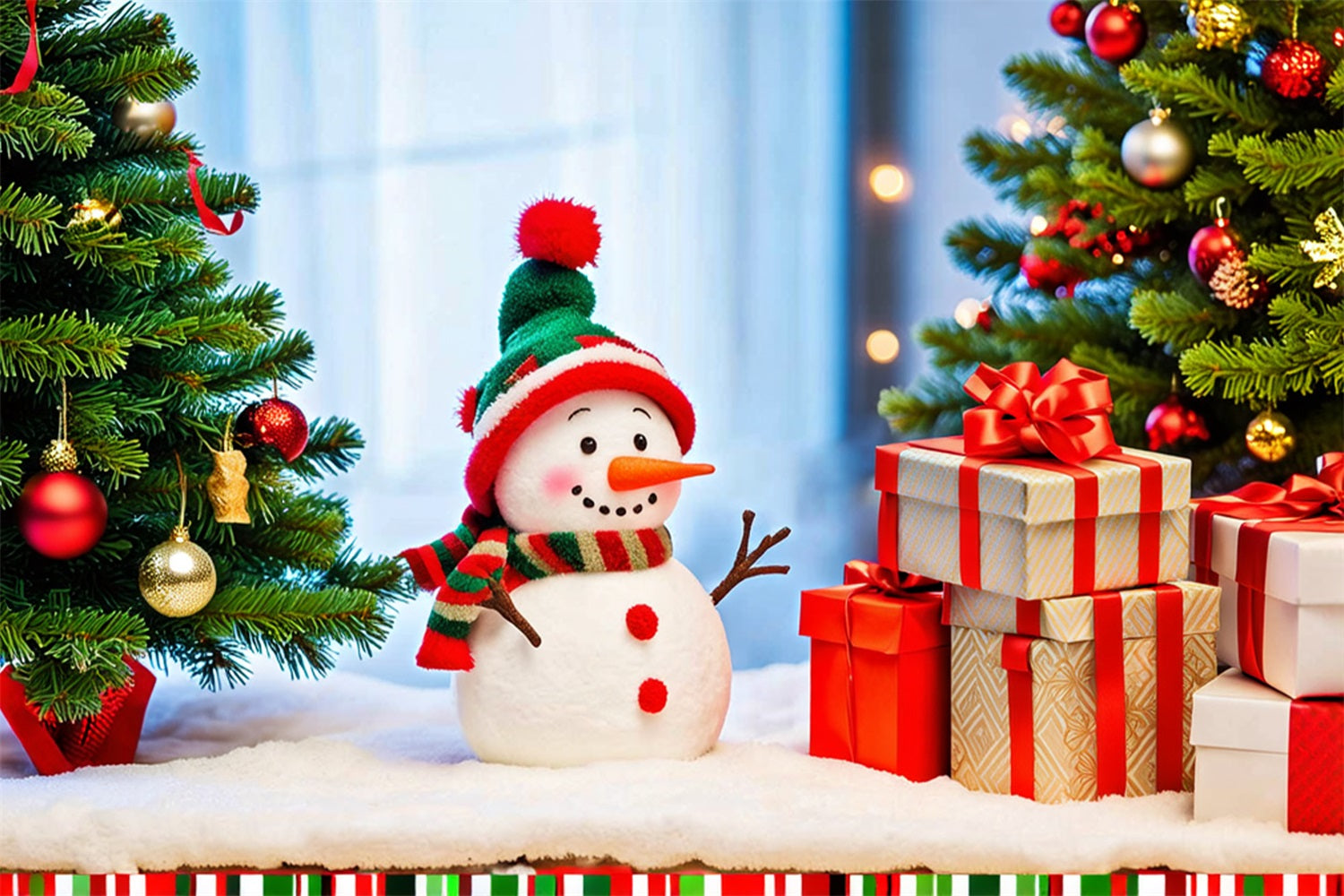 Toile de fond de Noël Bonhomme de Neige Arbre Cadeaux BRP11-206