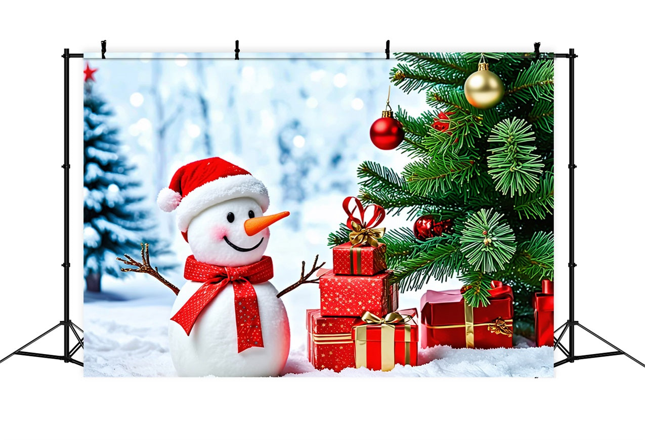 Toile de fond de Joyeux Noël Bonhomme de Neige Paysage Enneigé BRP11-207