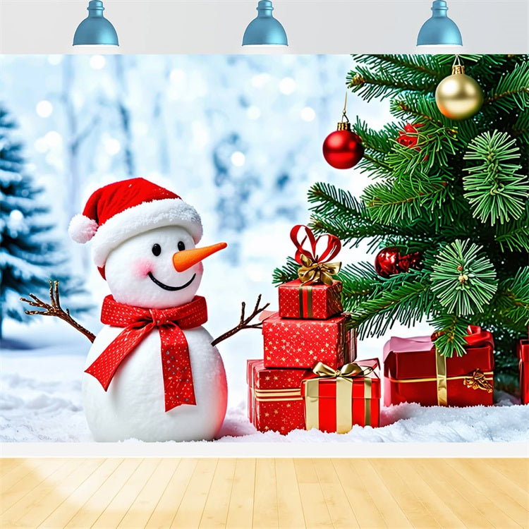Toile de fond de Joyeux Noël Bonhomme de Neige Paysage Enneigé BRP11-207