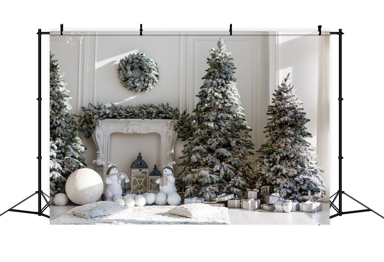 Toile de fond de Noël Arbre Cheminée Givrée BRP11-208