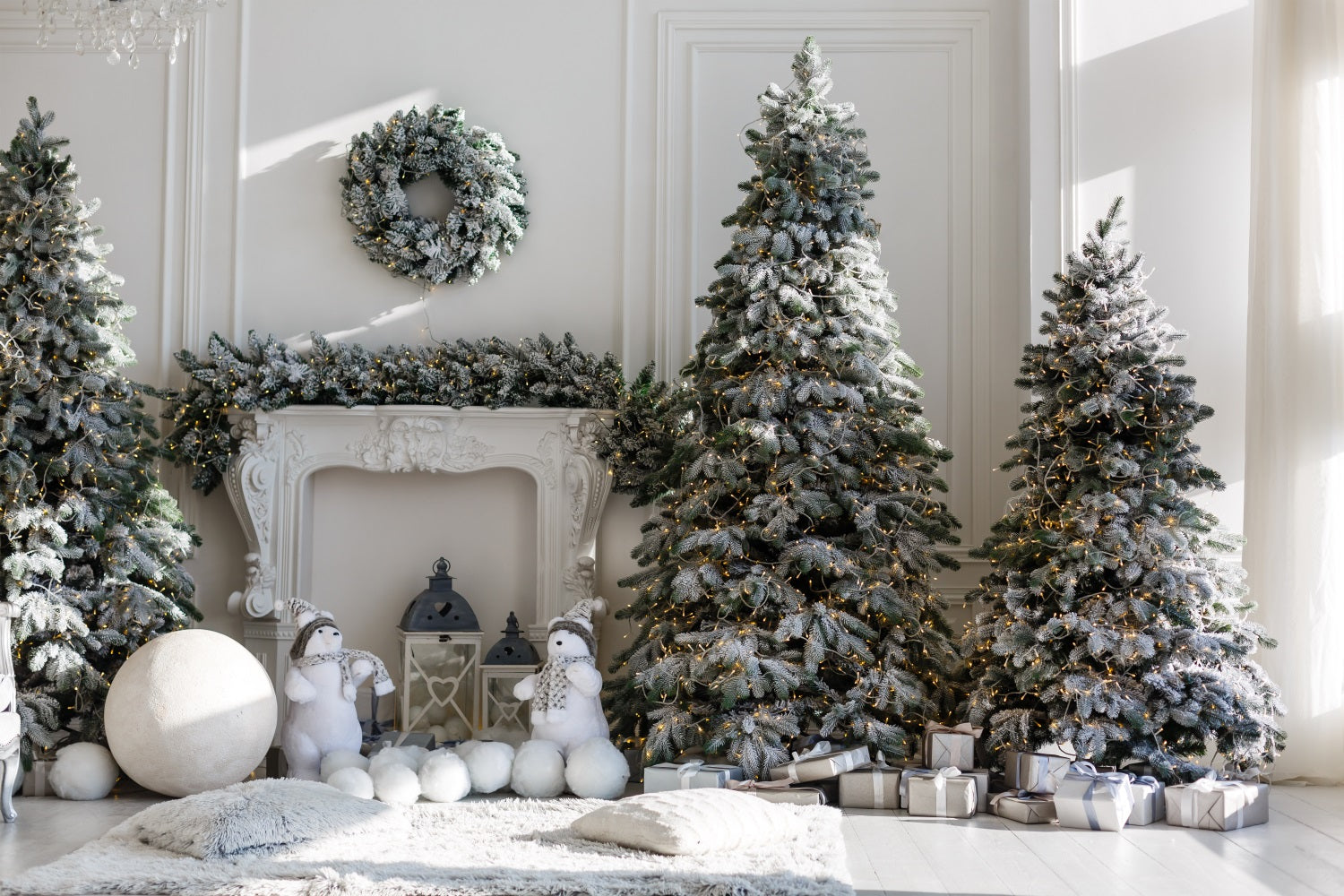 Toile de fond de Noël Arbre Cheminée Givrée BRP11-208