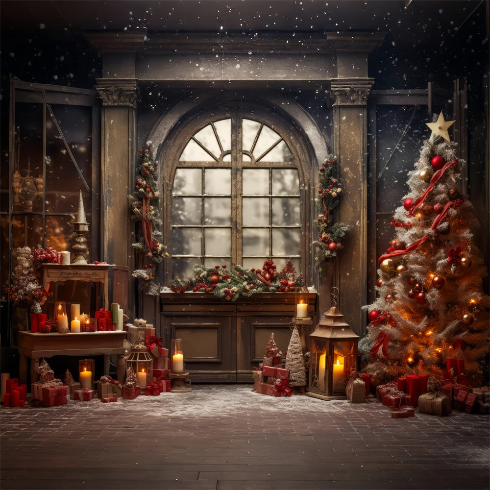 Toile de fond de Noël Fenêtre Couronne Arbre Décor BRP11-210