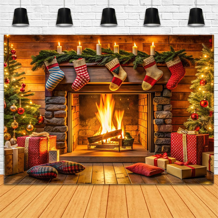 Toile de fond de Noël Cheminée Décor Bas BRP11-216