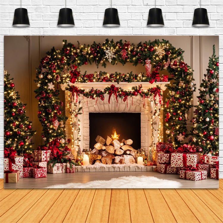 Toile de fond de Noël Photographie Guirlande Décorations Cheminée BRP11-220