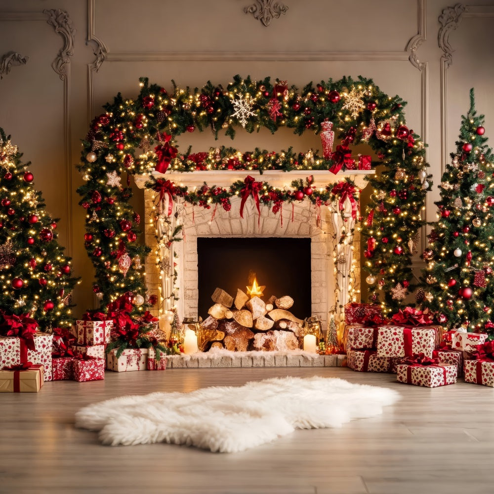 Toile de fond de Noël Photographie Guirlande Décorations Cheminée BRP11-220