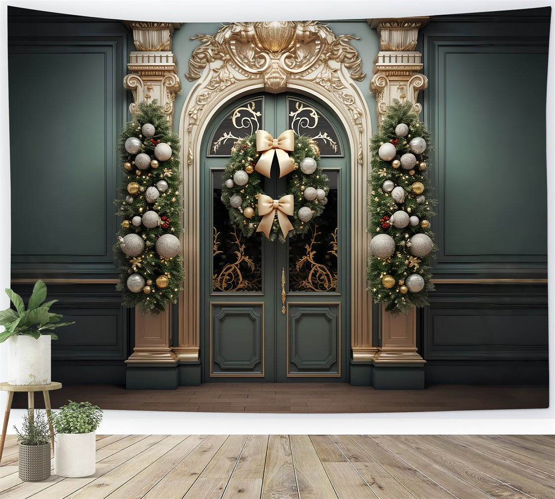 Toile de fond de Noël Photographie Porte Dorée Couronne BRP11-221