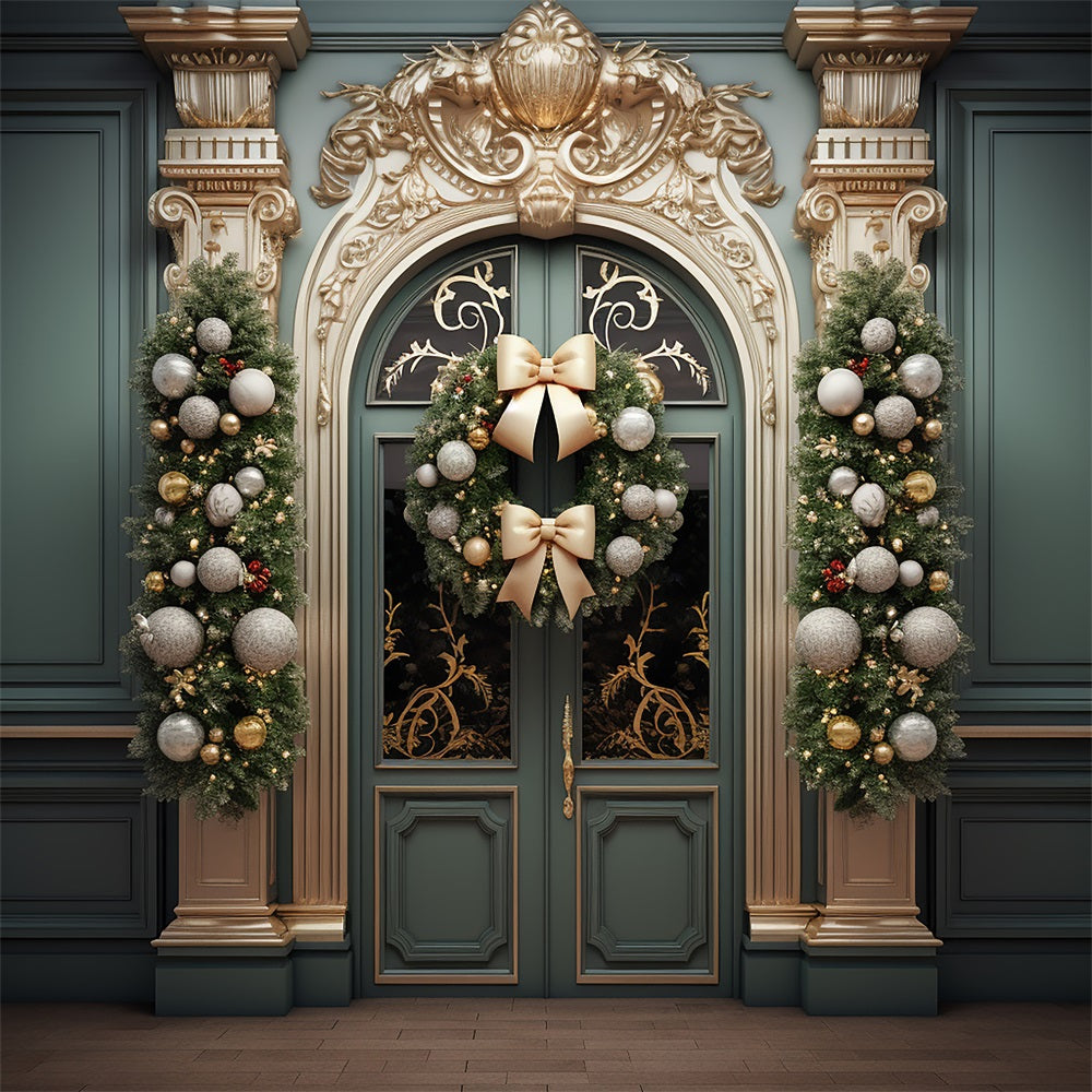 Toile de fond de Noël Photographie Porte Dorée Couronne BRP11-221