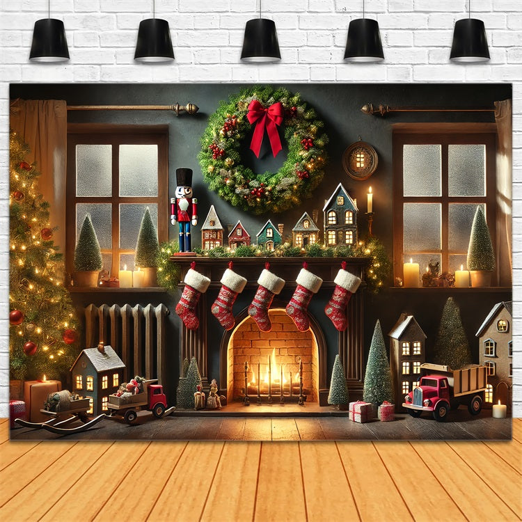 Toile de fond de Noël Photos Jouets Bas Cheminée BRP11-224