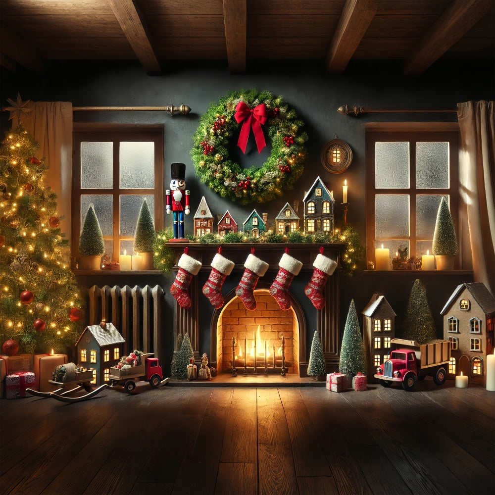 Toile de fond de Noël Photos Jouets Bas Cheminée BRP11-224