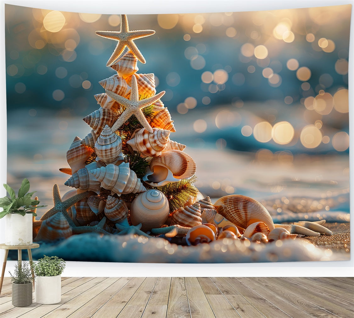 Toile de fond de Noël Plage Arbre Coquillages Étoile de Mer BRP11-229