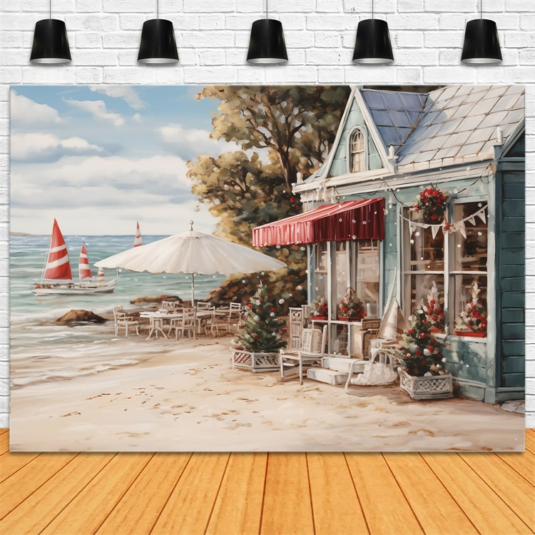 Toile de fond de Noël Banc Café Décor BRP11-232
