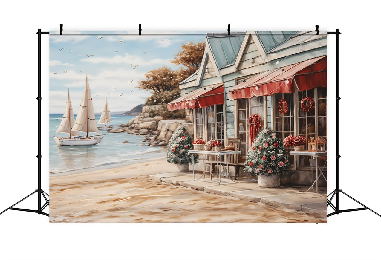 Toile de fond de Noël Scène Table Nautique Couronne Côtière BRP11-233