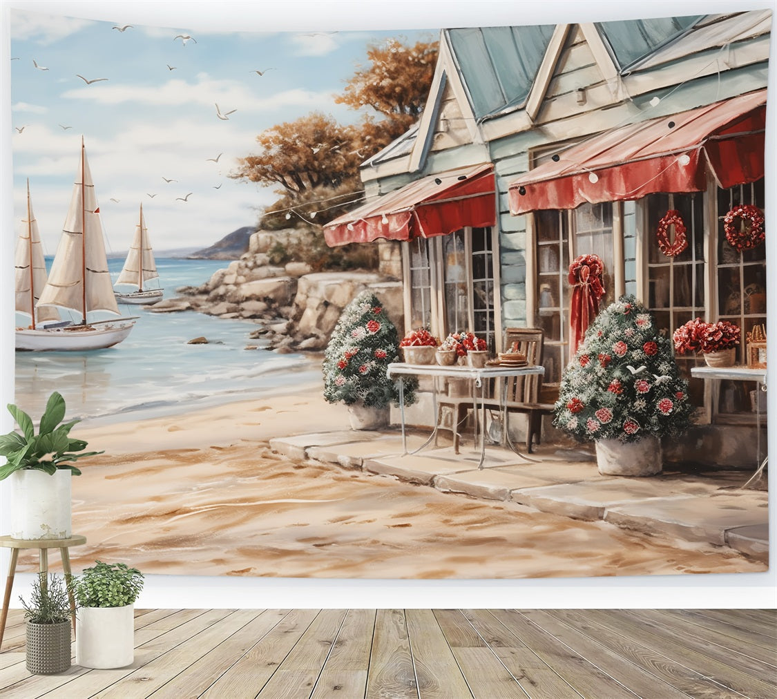 Toile de fond de Noël Scène Table Nautique Couronne Côtière BRP11-233