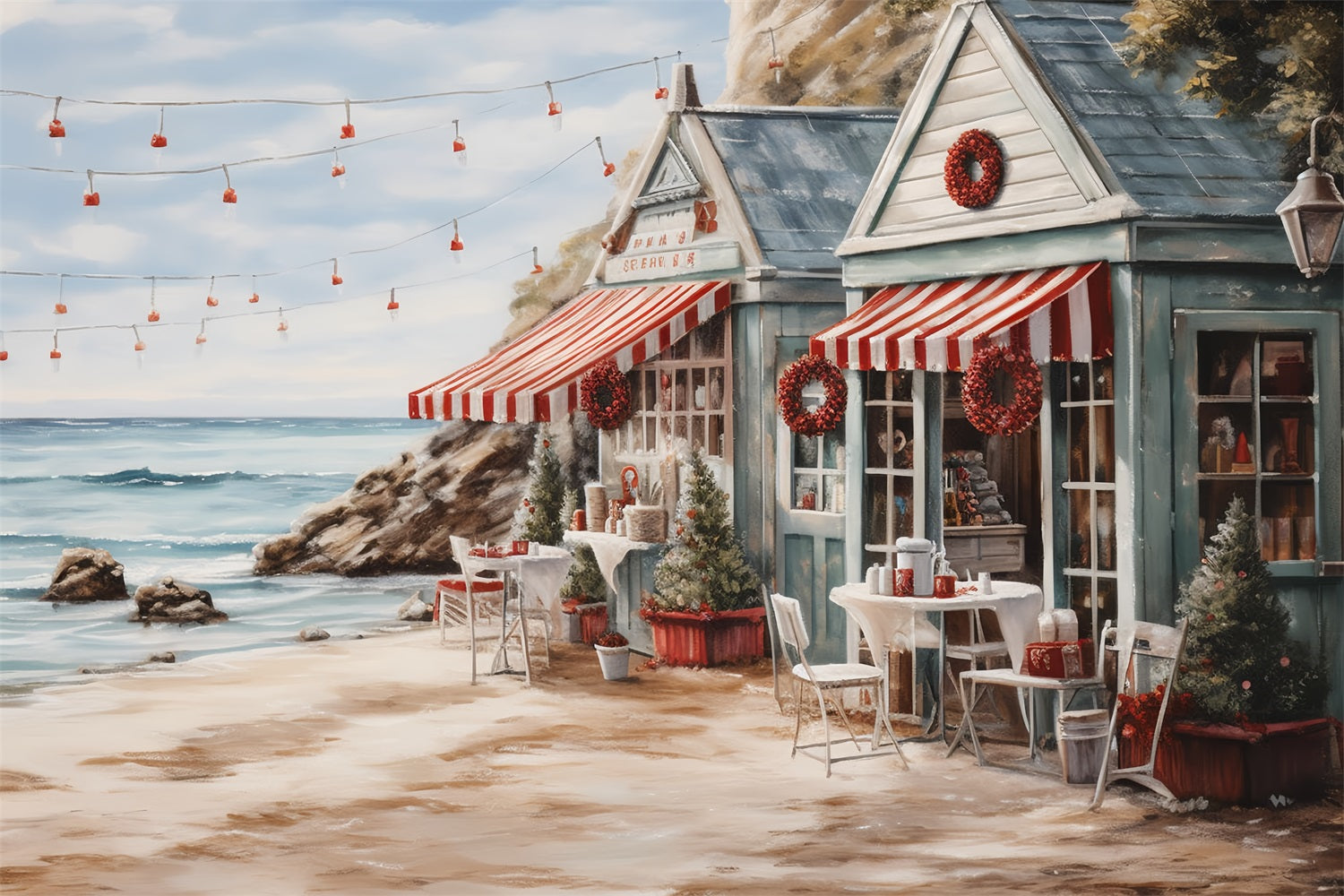 Toile de fond de Noël Extérieur Tables Bord de Mer Store BRP11-234