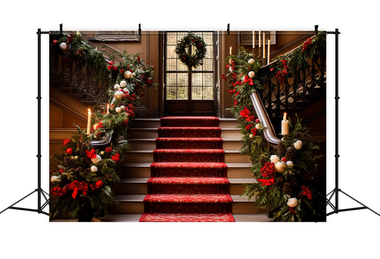 Toile de fond de Noël Escalier Élégant Tapis Rouge Guirlande BRP11-237