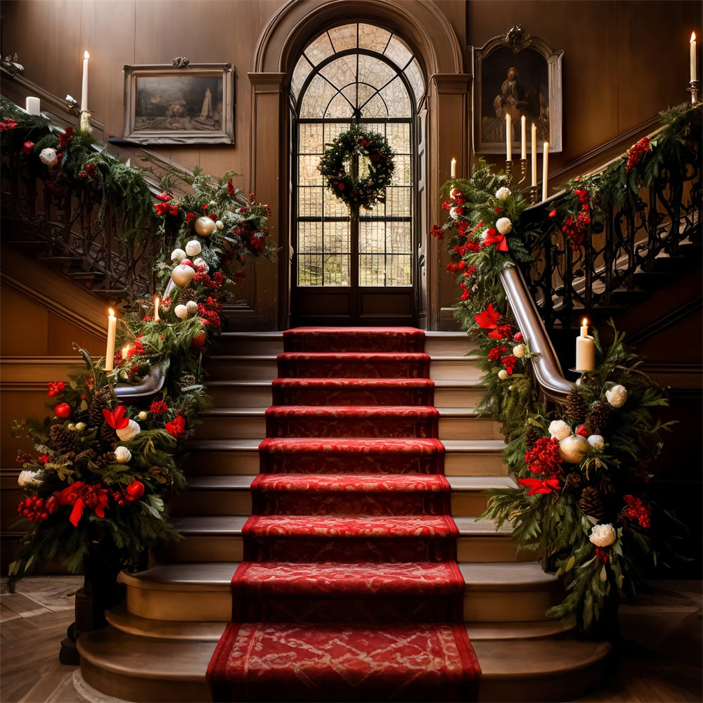 Toile de fond de Noël Escalier Élégant Tapis Rouge Guirlande BRP11-237