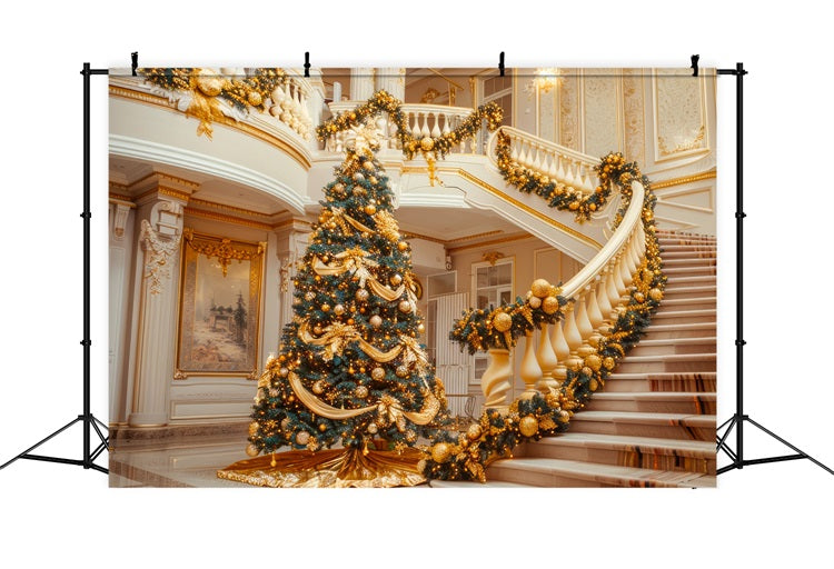 Toile de fond de Noël Fête Escalier Doré Arbre BRP11-238