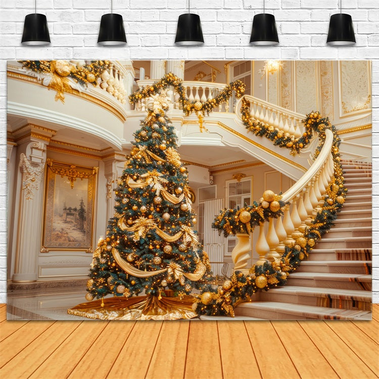 Toile de fond de Noël Fête Escalier Doré Arbre BRP11-238