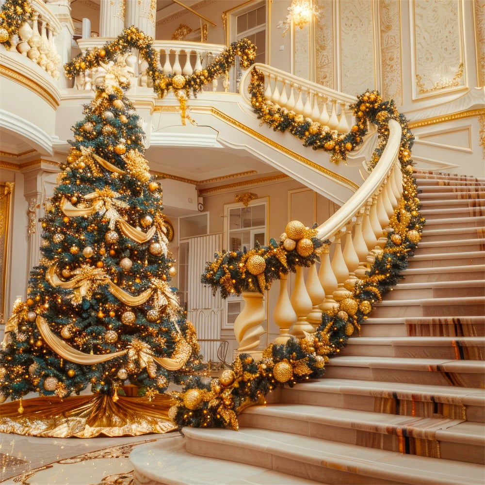 Toile de fond de Noël Fête Escalier Doré Arbre BRP11-238