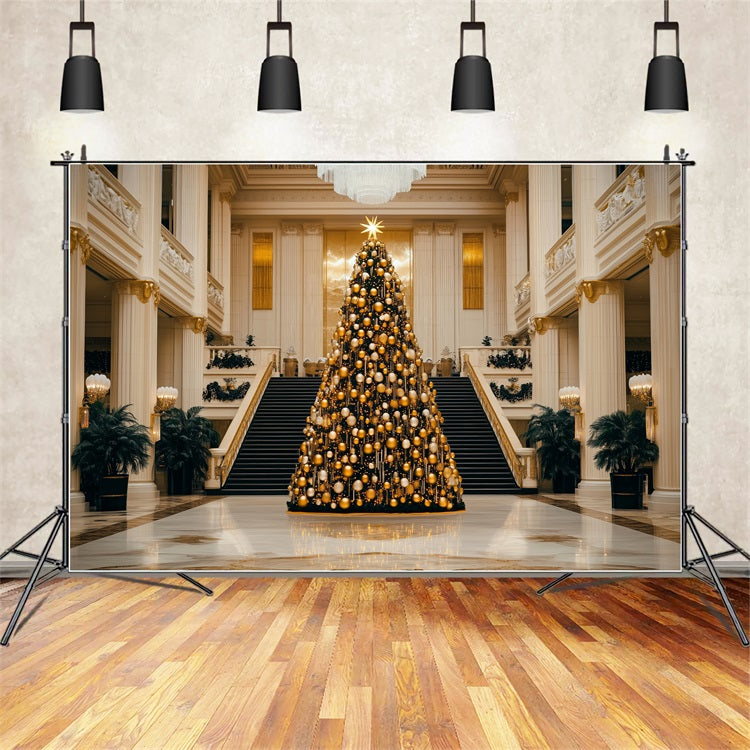 Toile de fond de Joyeux Noël Grand Arbre Doré Salle BRP11-240