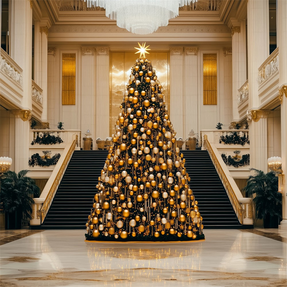 Toile de fond de Joyeux Noël Grand Arbre Doré Salle BRP11-240