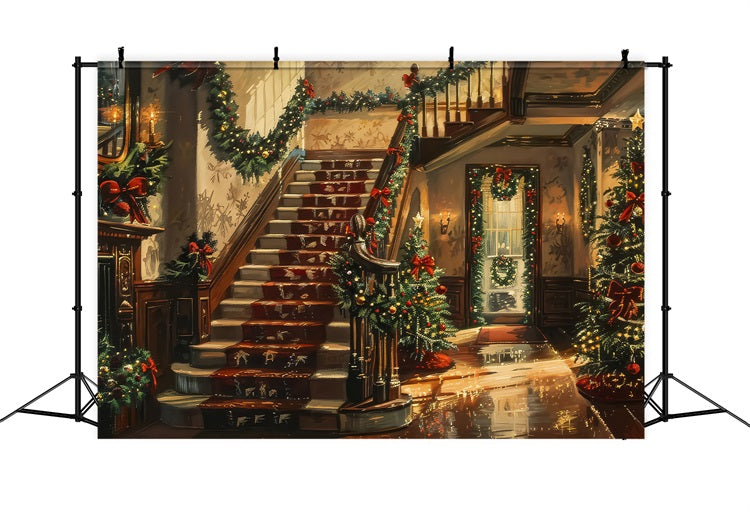 Toile de fond de Noël Intérieur Escalier Arbre BRP11-241