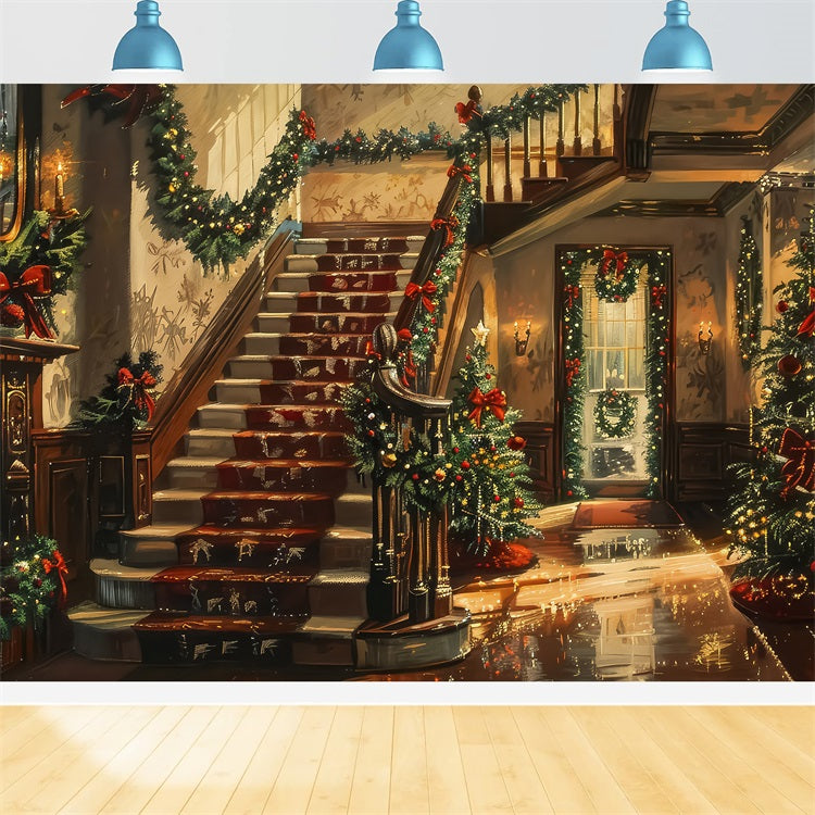 Toile de fond de Noël Intérieur Escalier Arbre BRP11-241