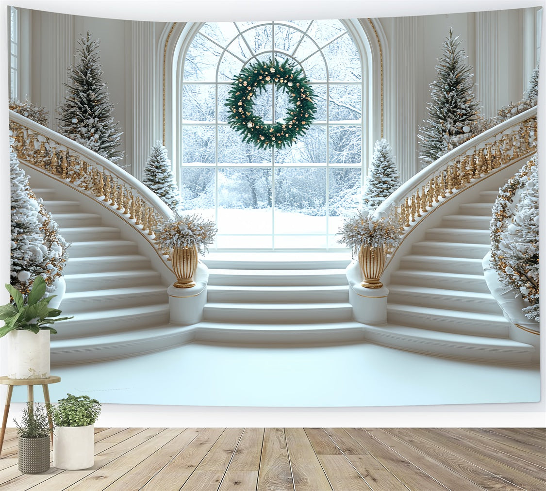 Toile de fond de Noël Escalier Blanc Célébration BRP11-243