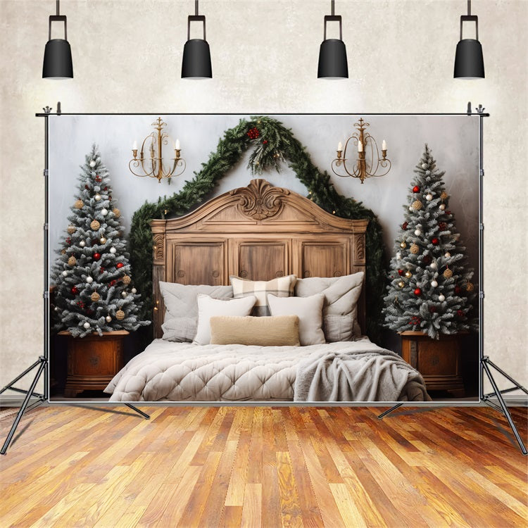 Toile de fond de Noël Chambre Tête de Lit Pins Givrés BRP11-249