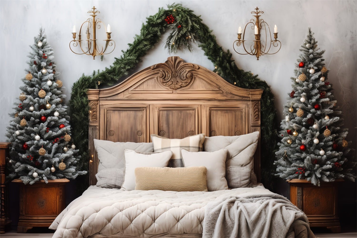 Toile de fond de Noël Chambre Tête de Lit Pins Givrés BRP11-249