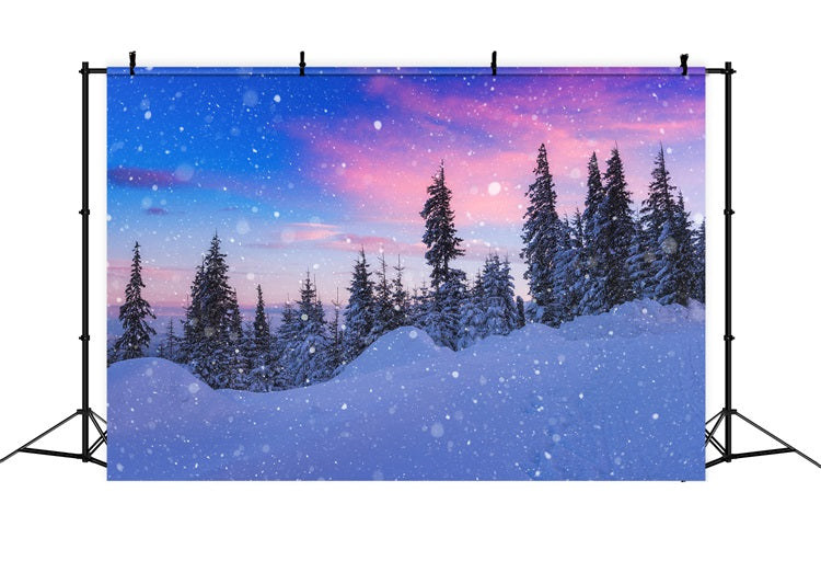 Toile de fond Hiver Ciel Bleu Sapins Givrés BRP11-25