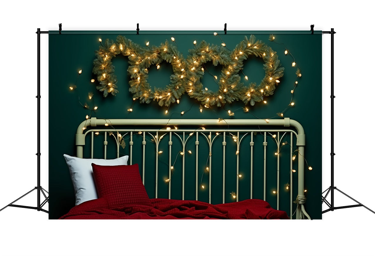 Toile de fond de Noël Lit Lumières Scène Couronne BRP11-252