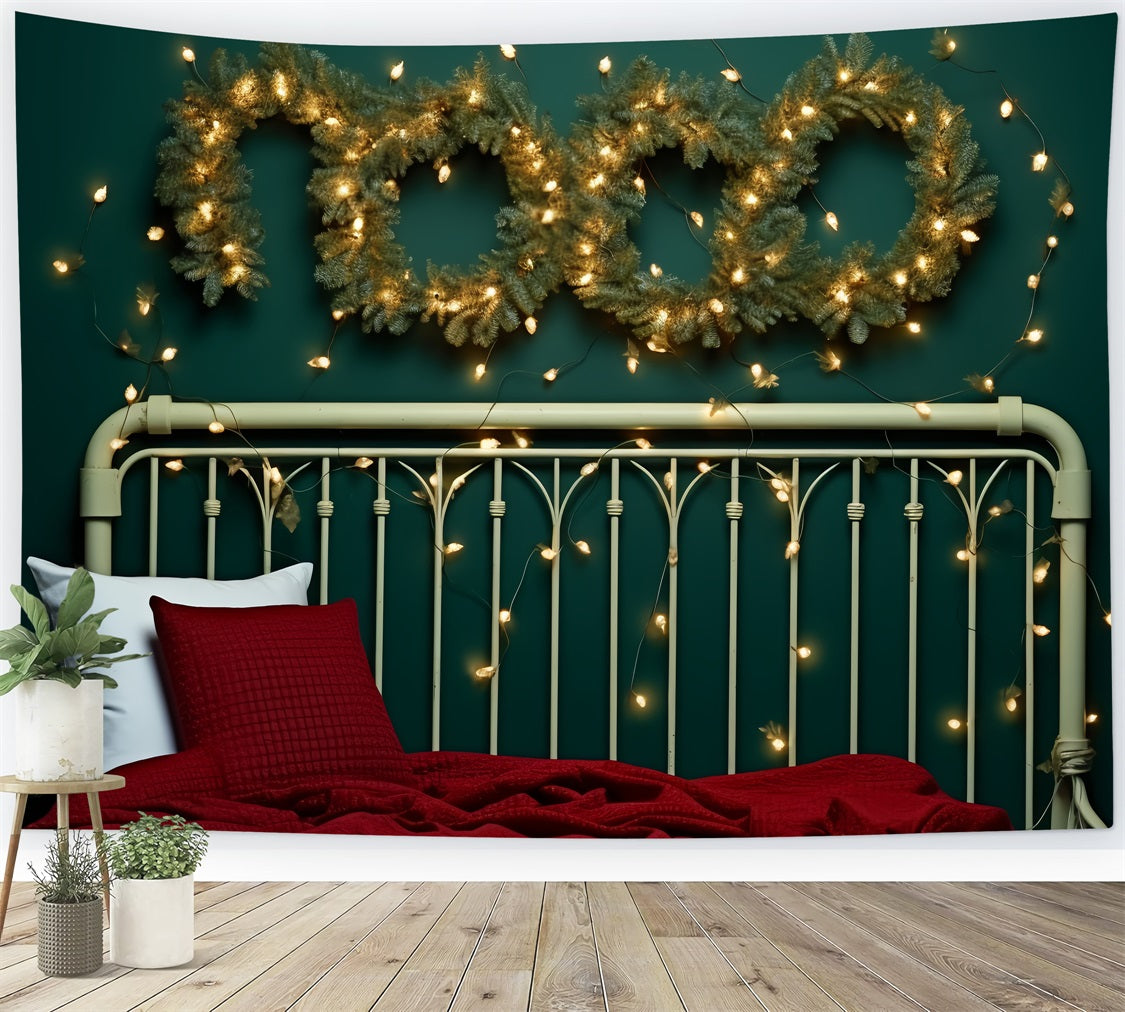 Toile de fond de Noël Lit Lumières Scène Couronne BRP11-252