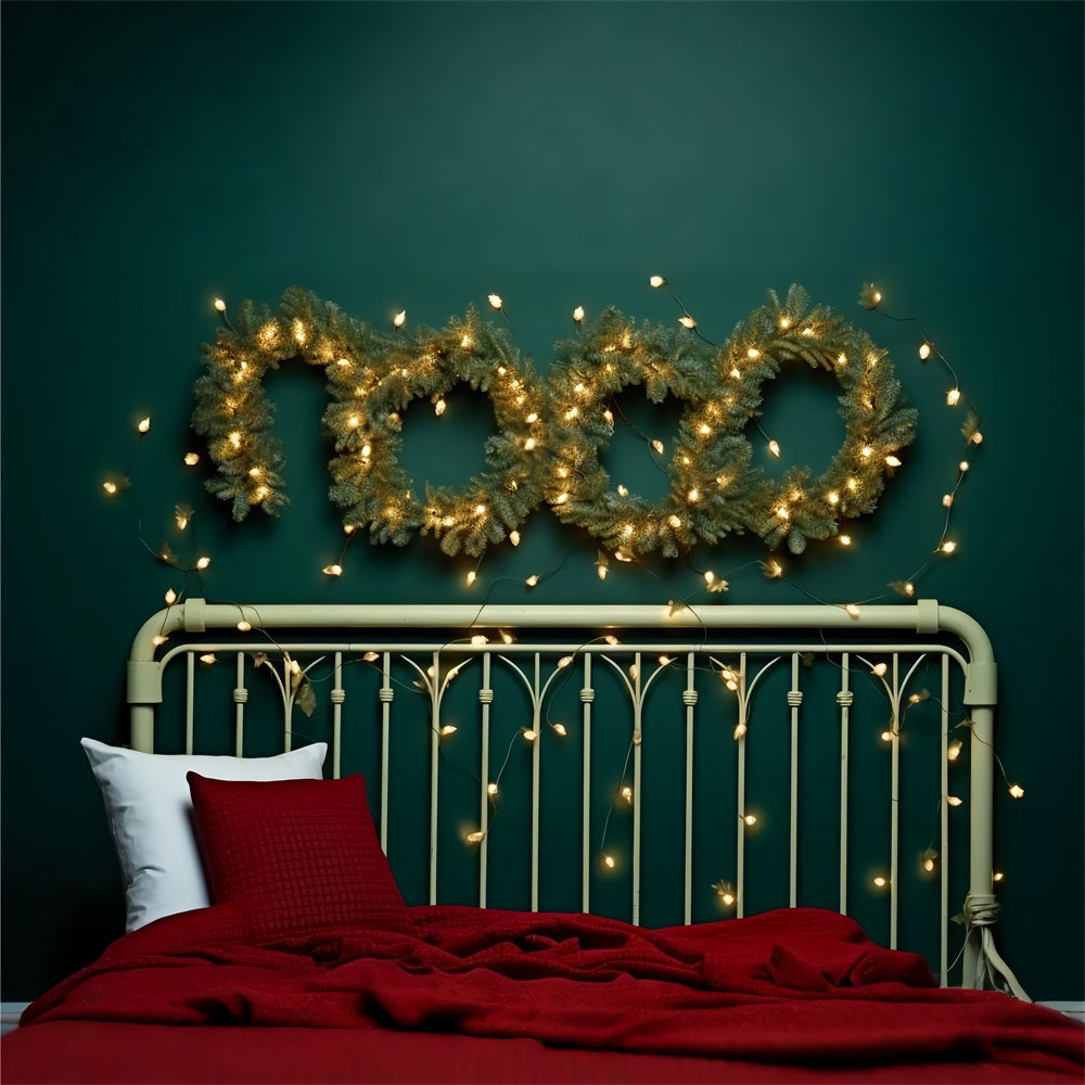 Toile de fond de Noël Lit Lumières Scène Couronne BRP11-252